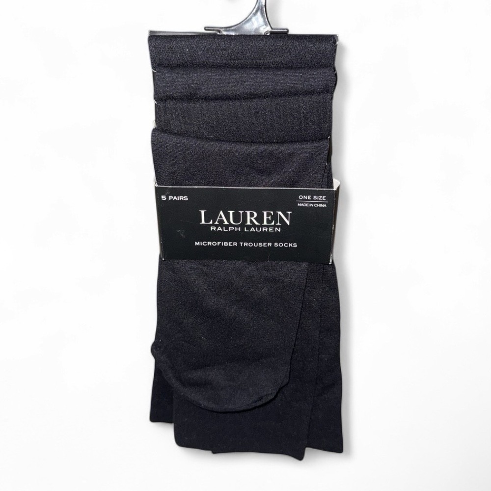 NWT Lauren Ralph Lauren Womens Microfiber Trouser Socks Black 5 Pair One Size